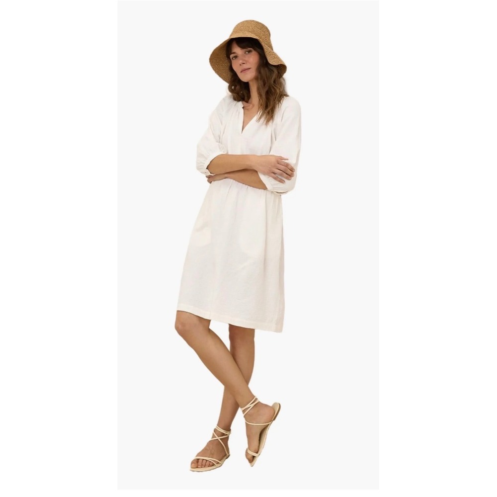 Pact Gauze Dress M White Organic Cotton V-Neck Coastal Boho Clean Girl Lagenlook